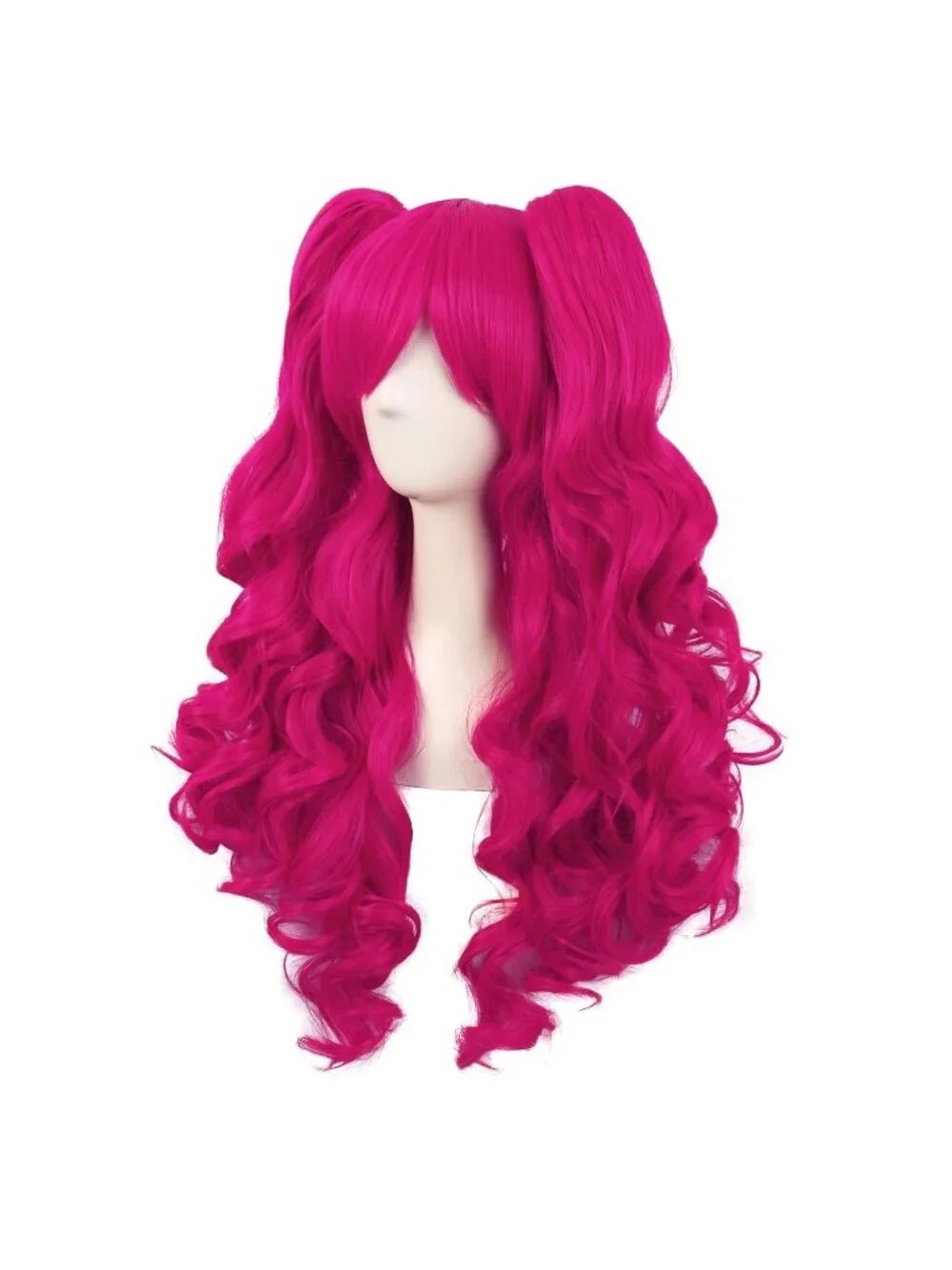 Women's Hot Pink 28 Inch Lolita Long Curly 2 Ponytails Clip On Cosplay Wigs